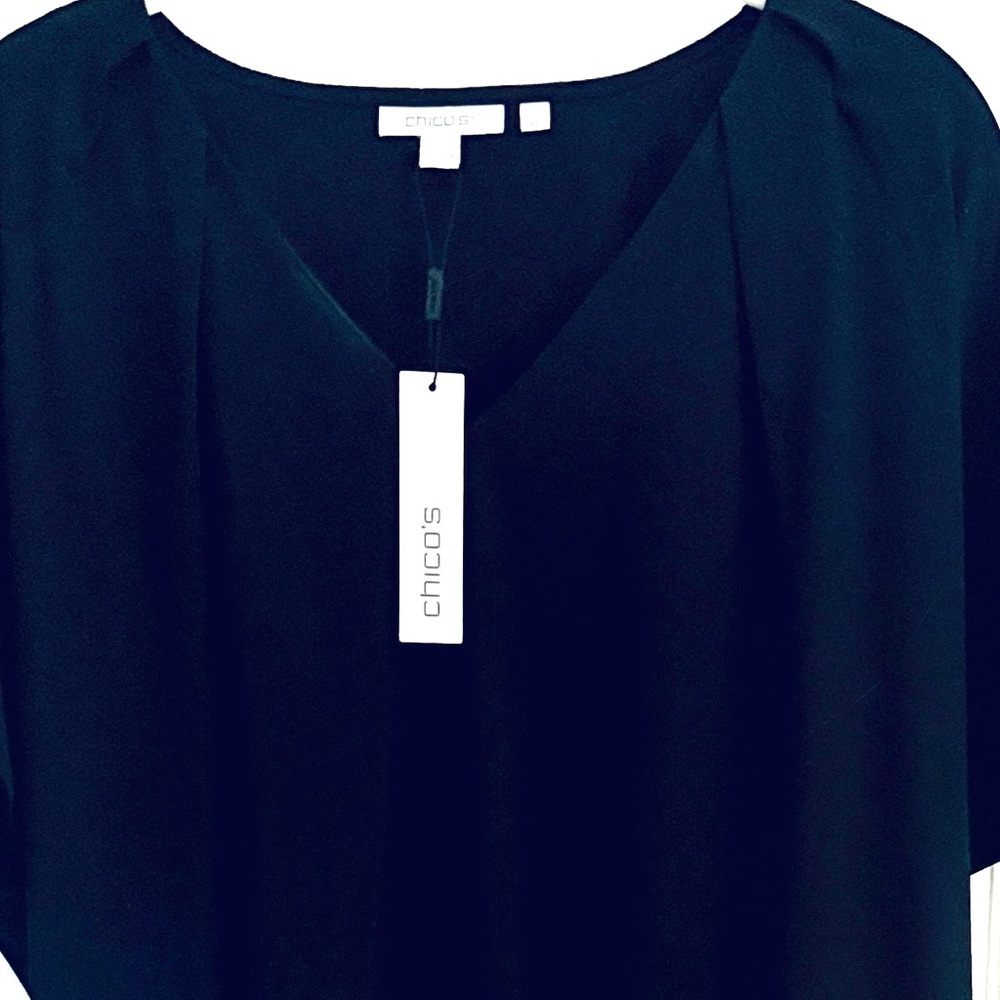 Chico's Classic Black Short Sleeve Top with pleats Size XL-4 NWT